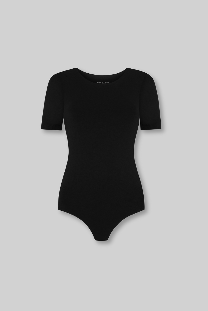 cutout of black organic cotton short sleeve bodysuit