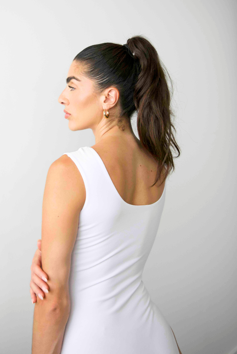 Square Neck Sleeveless bodysuit, White, Back