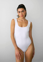 Square Neck Sleeveless bodysuit, White, Front