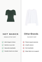 organic cotton t-shirt, burnt olive, side by side graphic