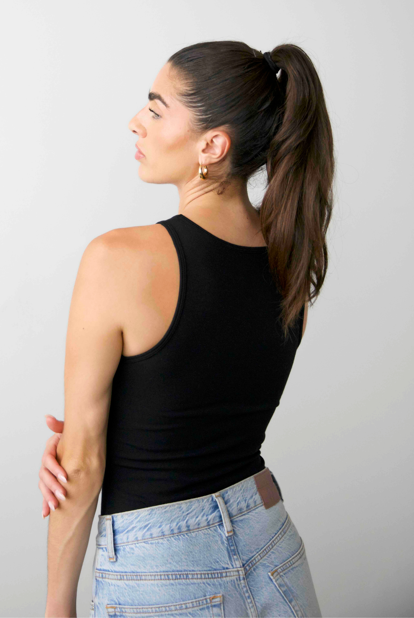 organic cotton full length high neck tank, Black, back