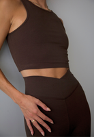 organic cotton wrap leggings, hot fudge, close up waistband