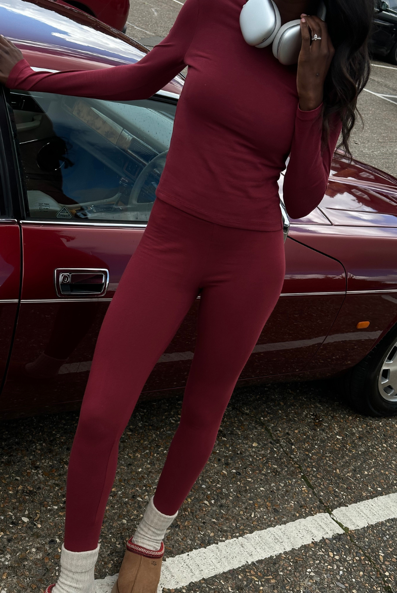 red organic cotton leggings