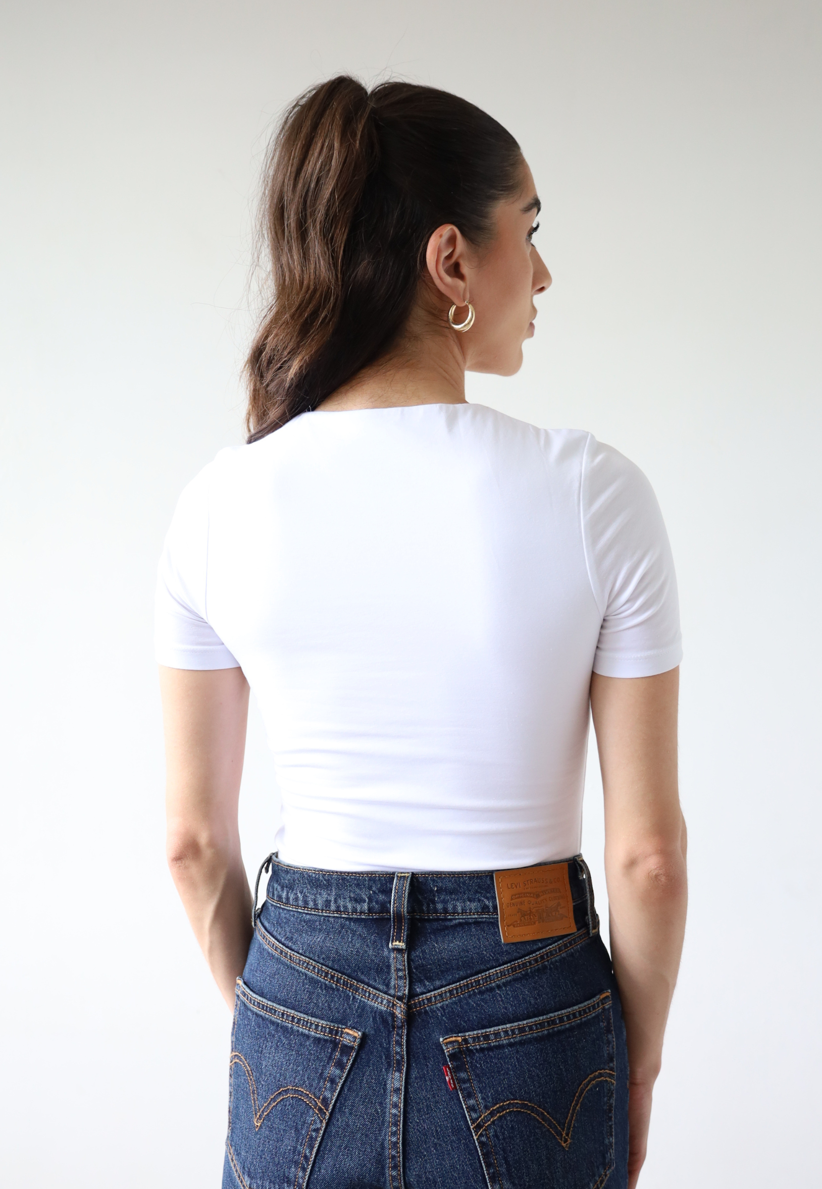 Organic cotton white crew neck short sleeve t-shirt, back