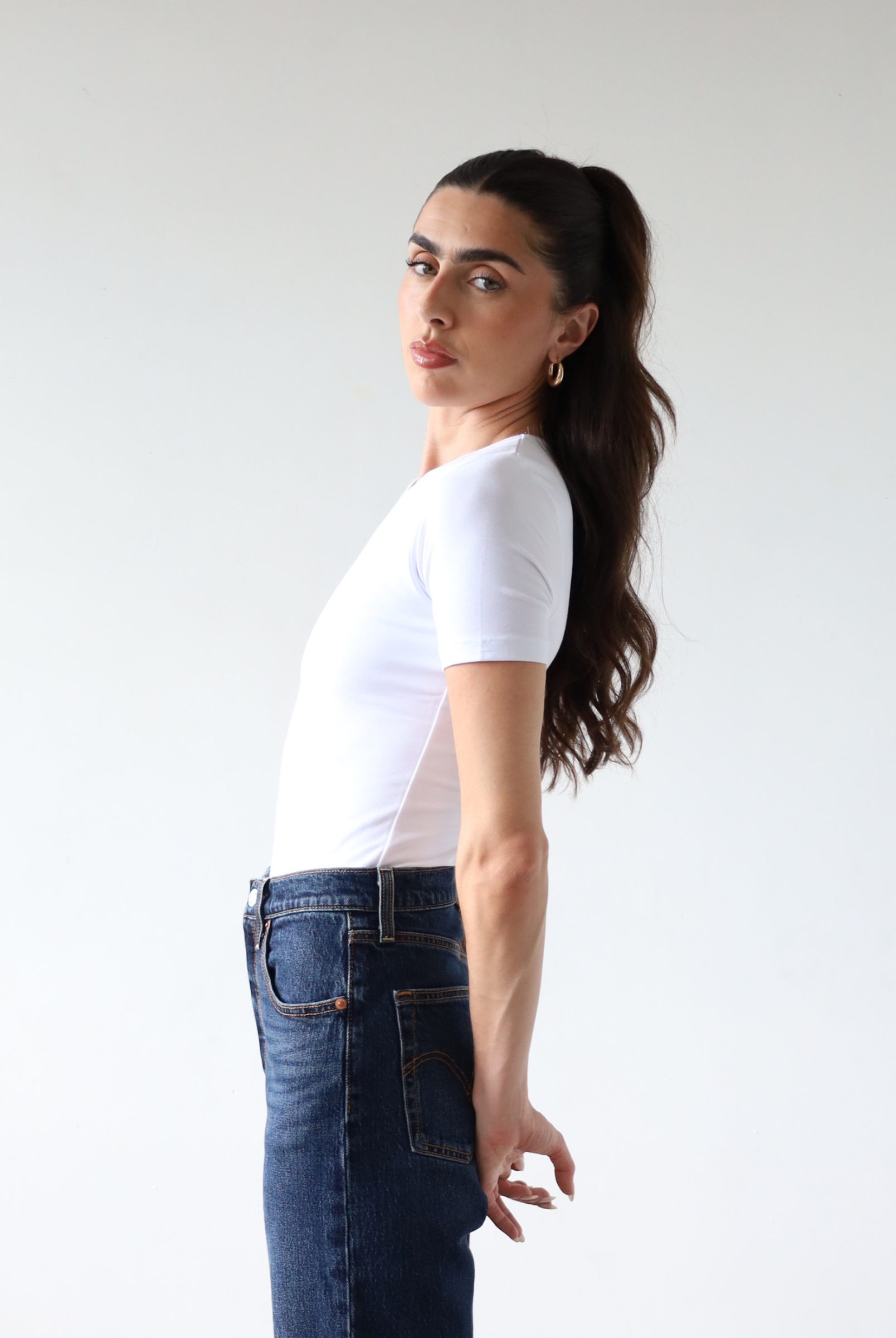 Organic cotton white crew neck short sleeve t-shirt, side