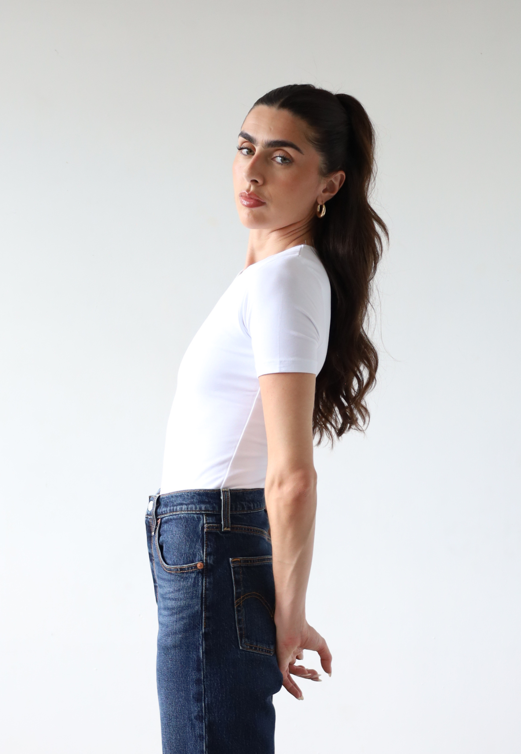 Organic cotton white crew neck short sleeve t-shirt, side