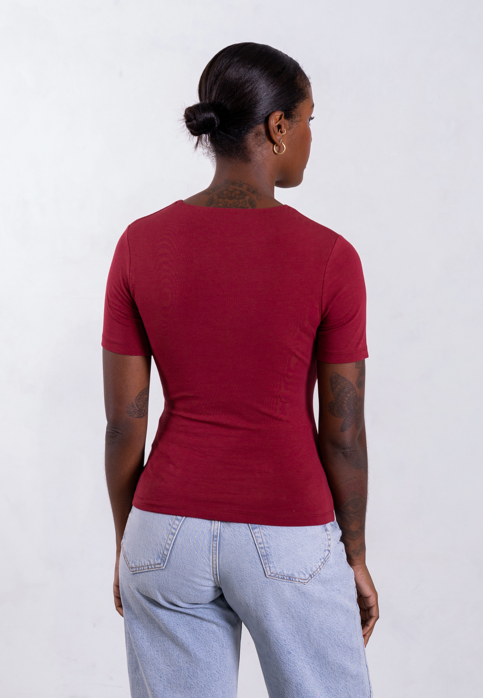 organic cotton t-shirt, ruby wine, back