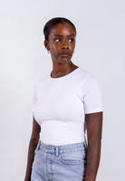 Women's white organic cotton short-sleeve t-shirt with crew neck