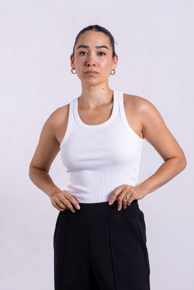 white ribbed cotton tank top
