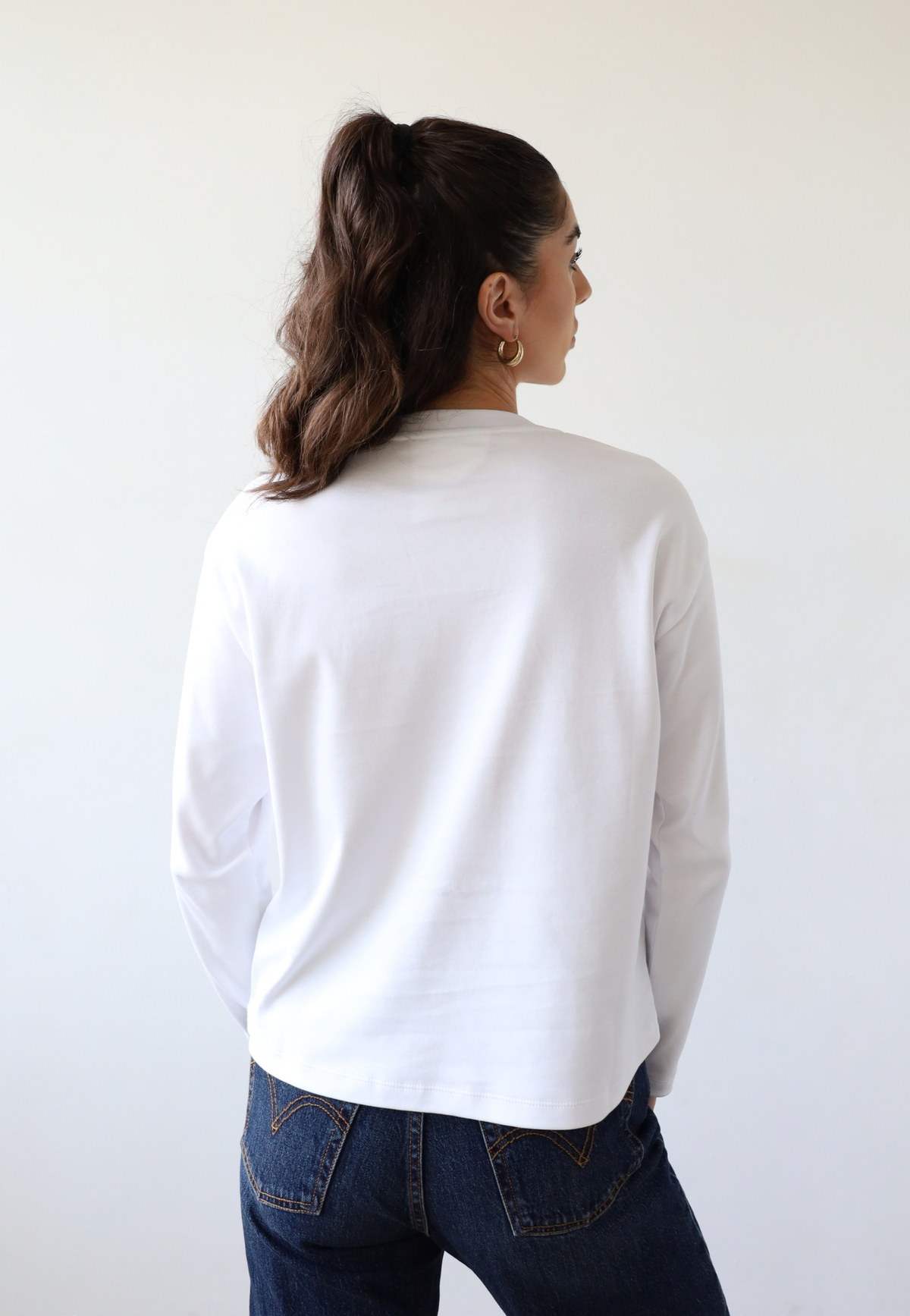 organic cotton long sleeve relaxed fit crew neck t-shirt, white, back