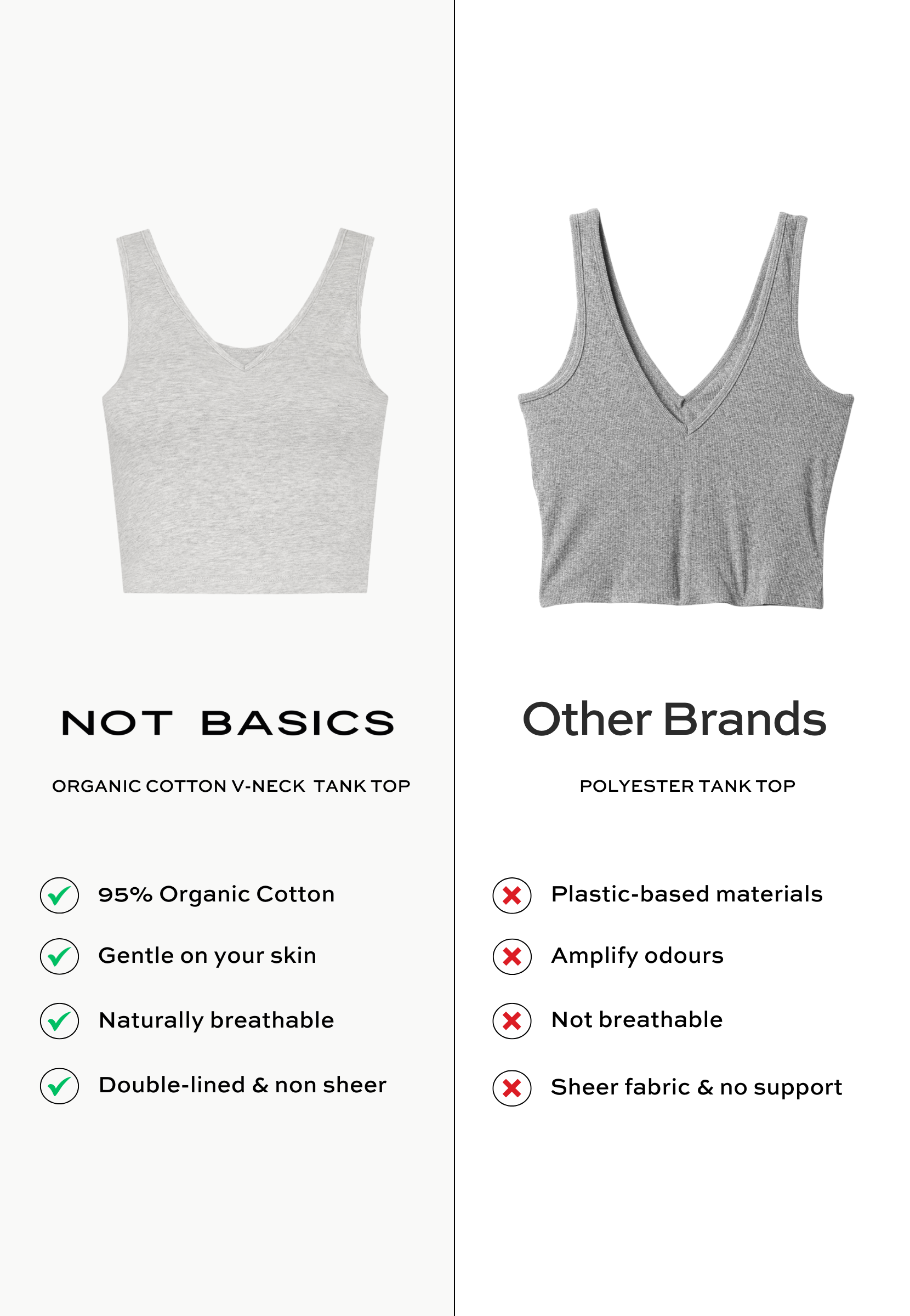 Side by Side V-neck Cropped Tank, Grey Marl 