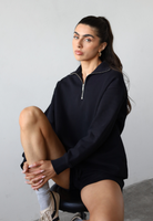 Organic Cotton Quarter Zip Sweatshirt, Black, Front