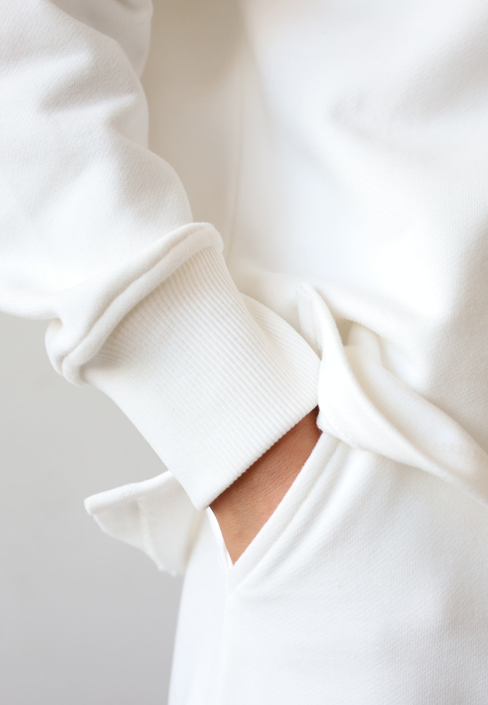 Organic Cotton Quarter Zip Sweatshirt, Off White, Cuff Detail