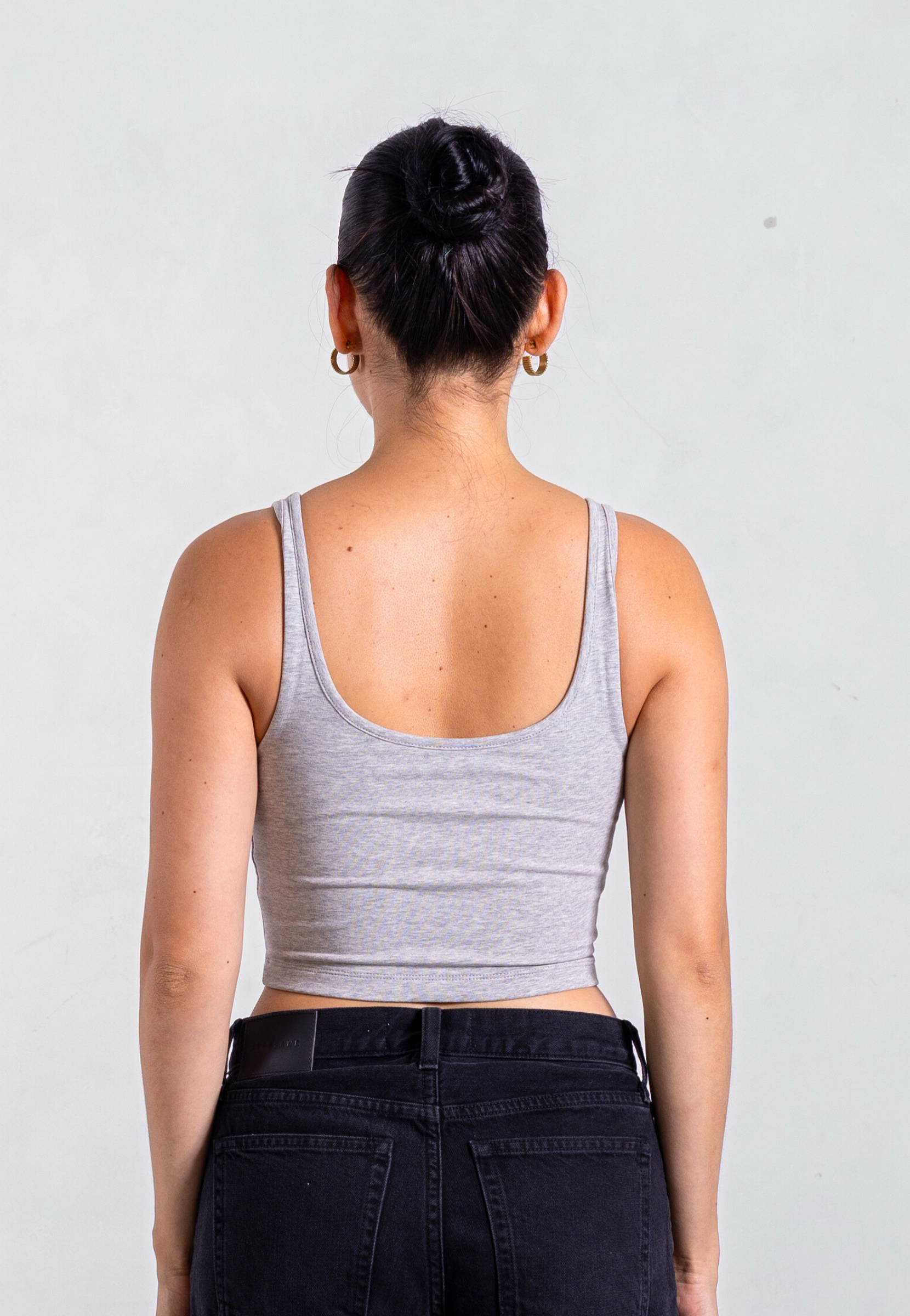 Back V-neck Cropped Tank, Grey Marl 