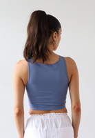 Organic cotton high neck cropped tank top, light blue, back