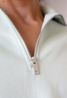 Organic Cotton Quarter Zip Sweatshirt, Light Green, Zip Detail