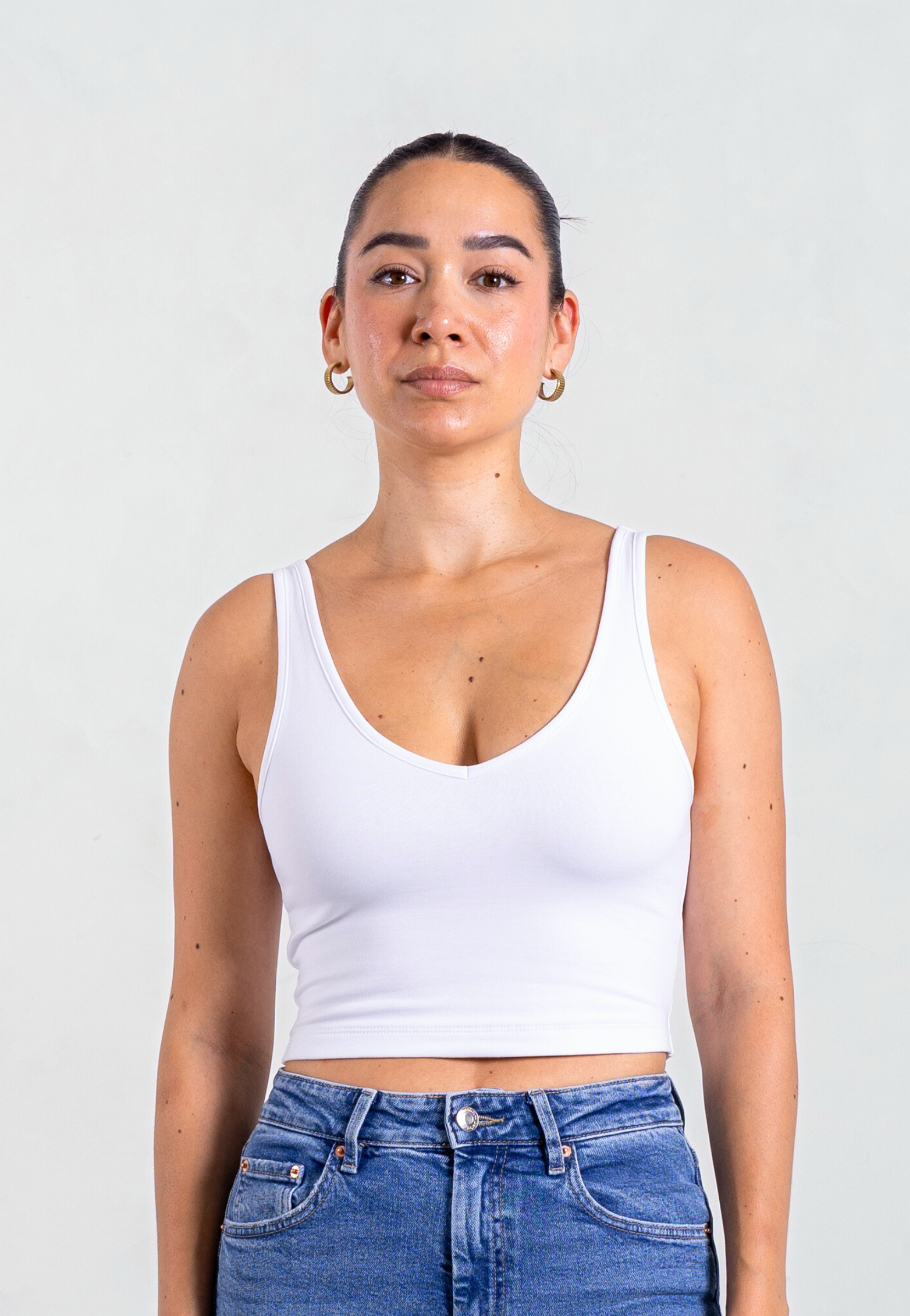 Front V-neck Crop Tank, White 