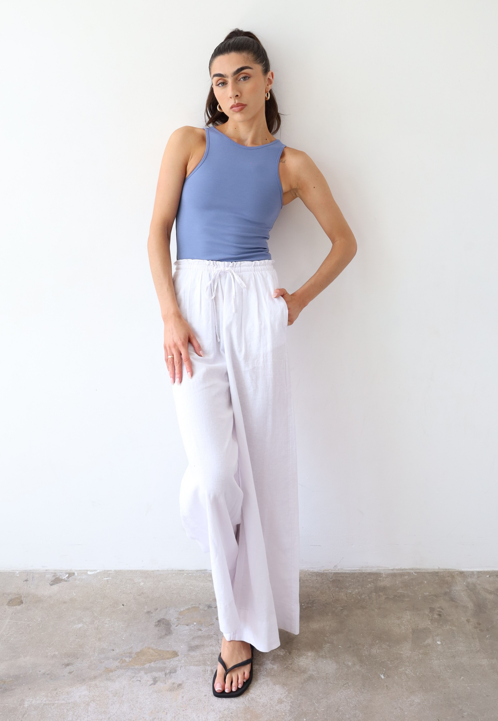 Organic cotton high neck tank top, light blue, front
