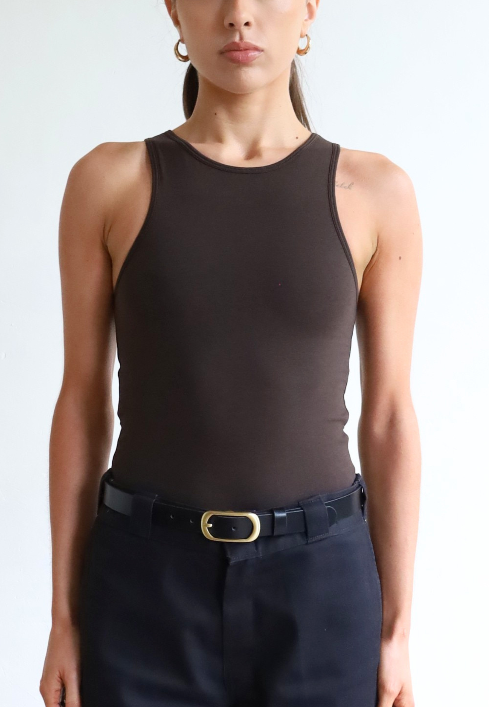 Womens organic cotton  high-neck tank top, Brown