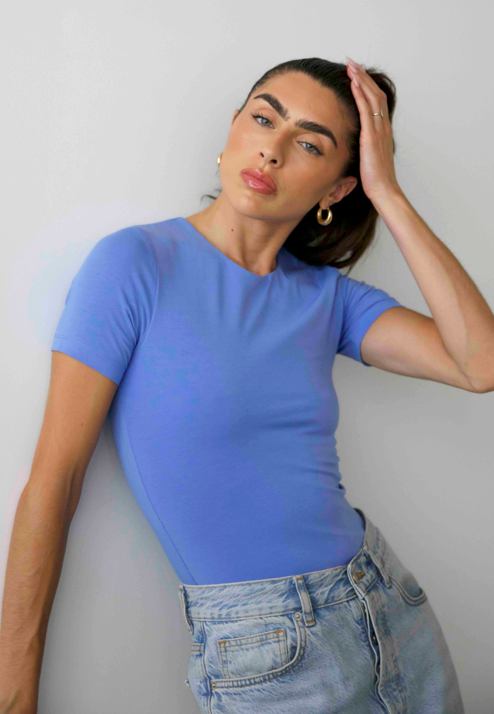 Front Cornflower Blue Organic Cotton Crew Neck T-shirt