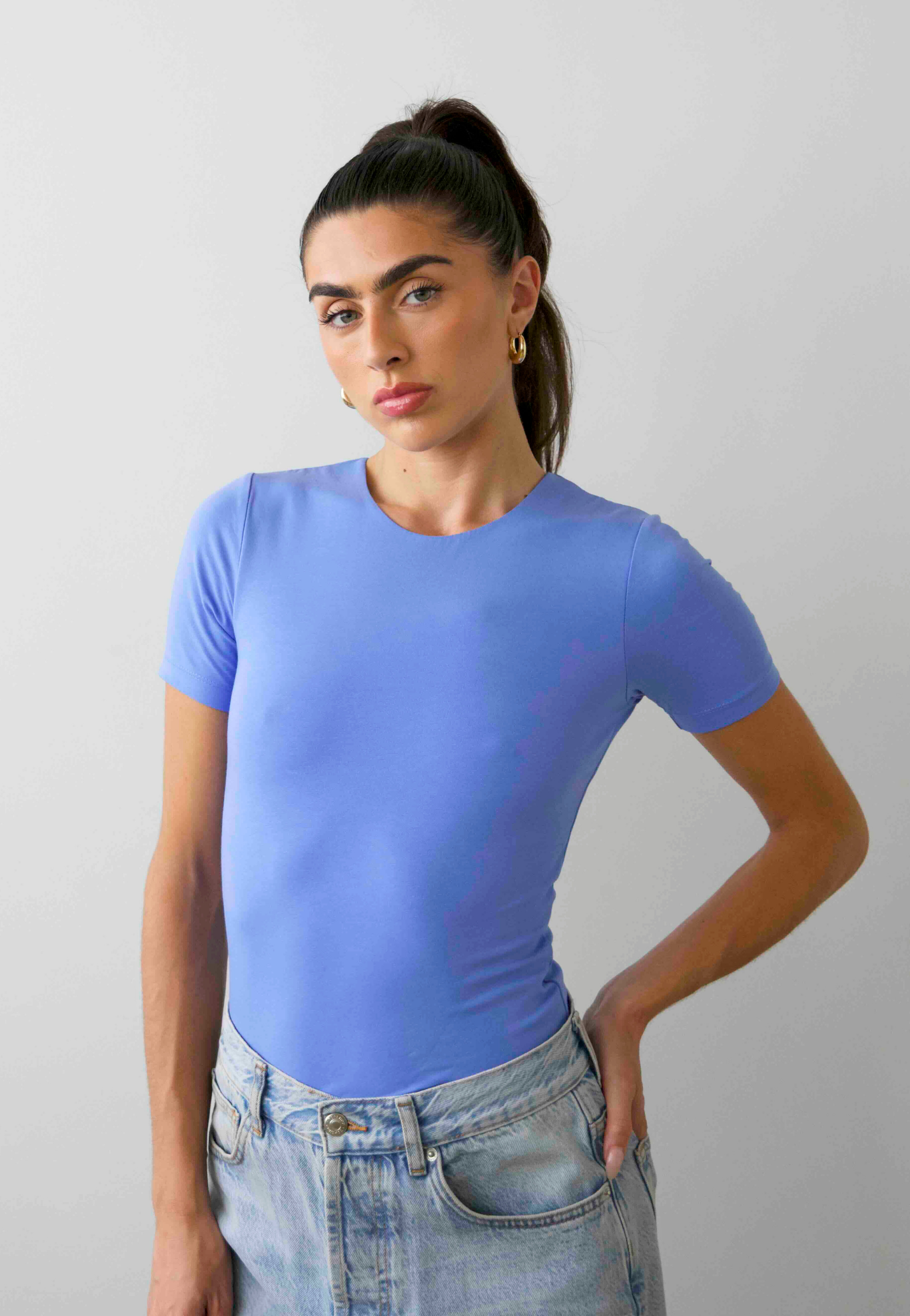 Front Cornflower Blue Organic Cotton Crew Neck T-shirt