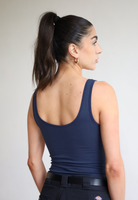 Womens organic cotton v-neck tank top, navy blue 
