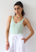 Organic cotton high neck tank top, light green, front