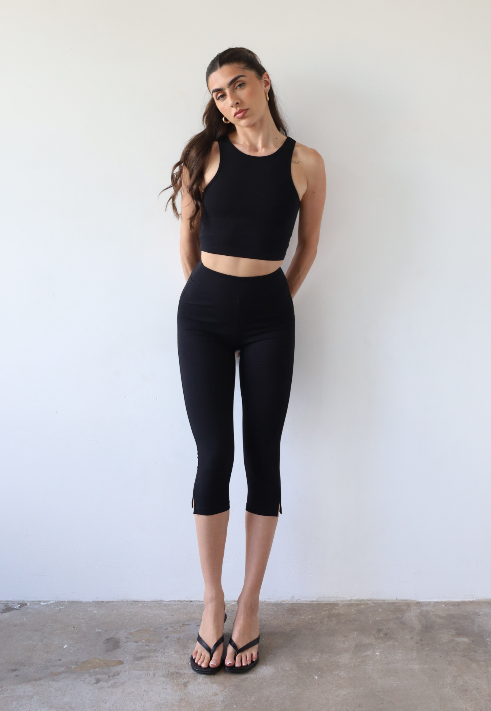 Organic cotton Capri Leggings, black, front