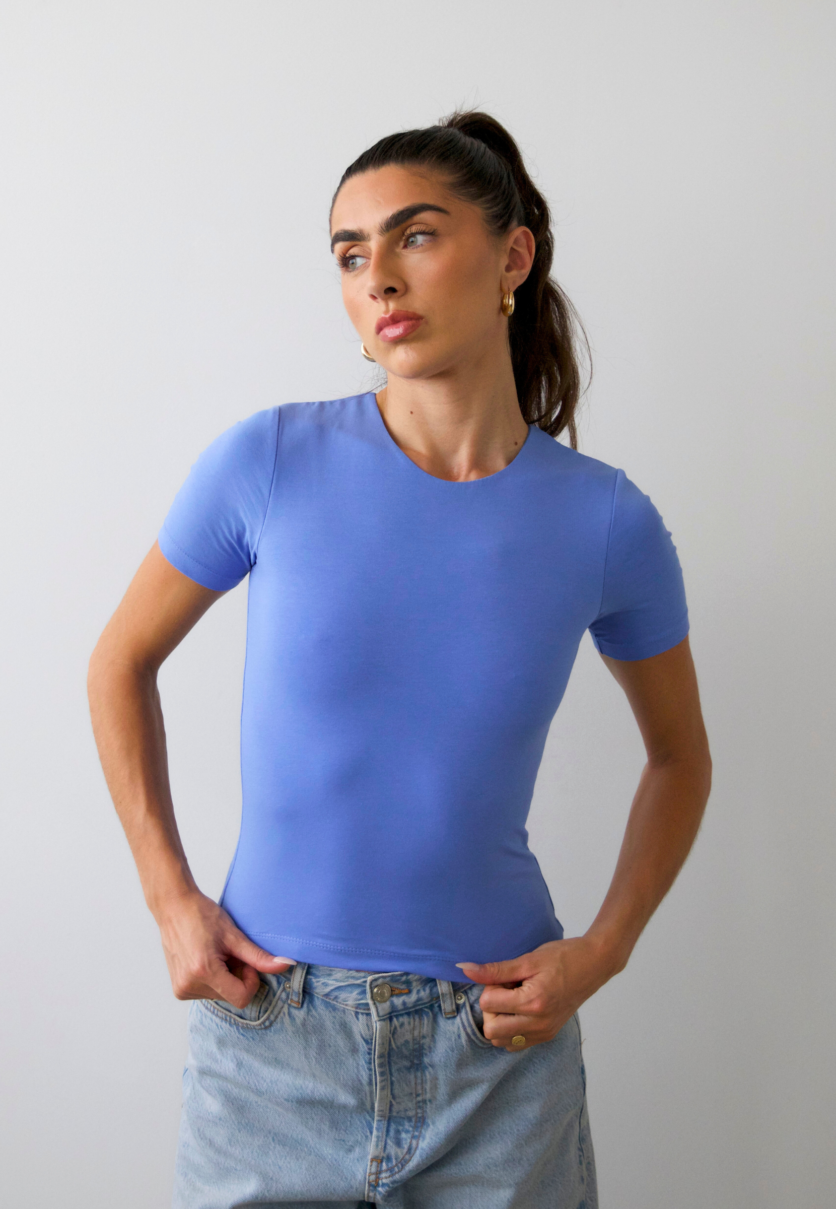 Front Cornflower Blue Organic Cotton Crew Neck T-shirt