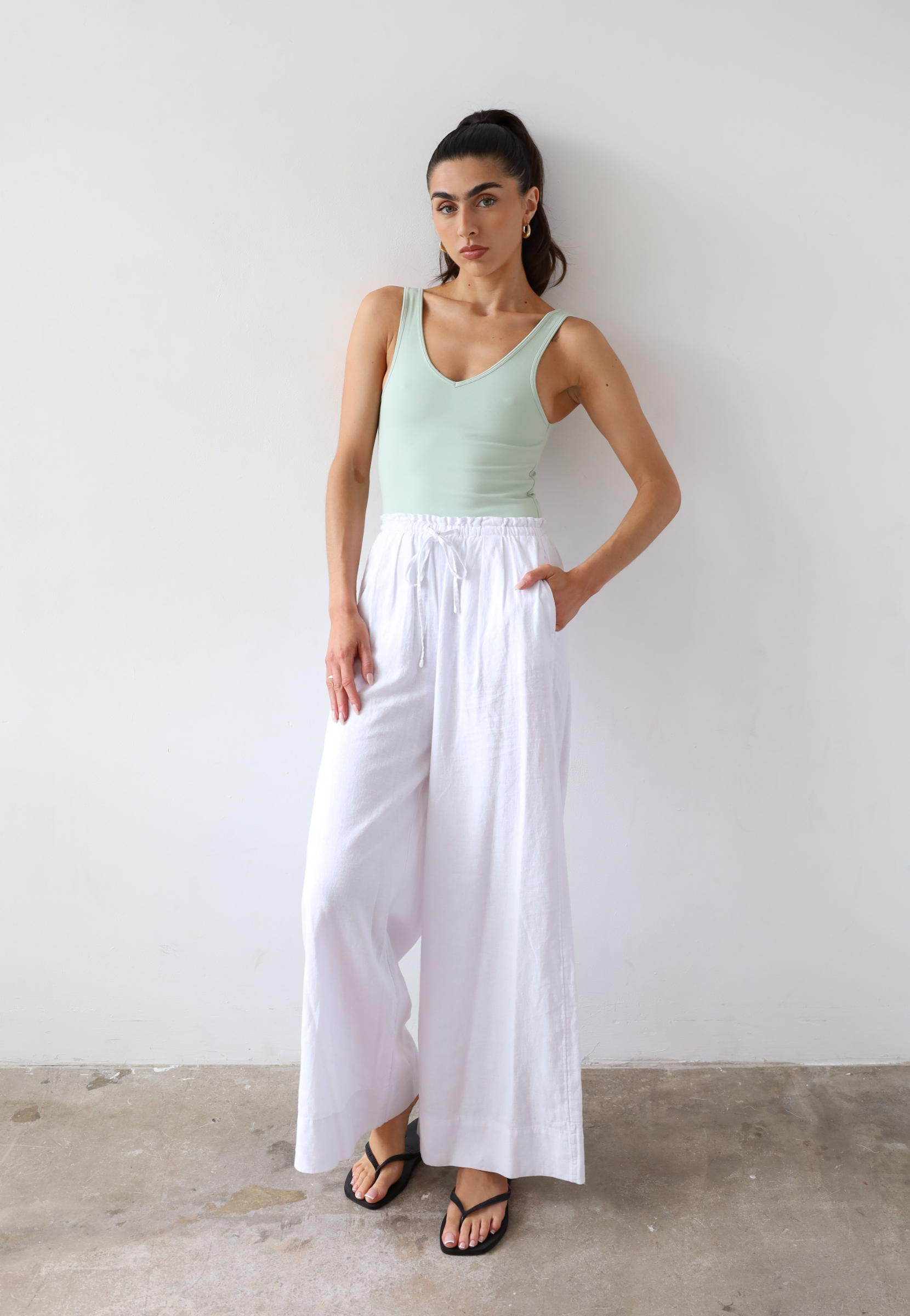 Organic cotton high neck tank top, light green, front