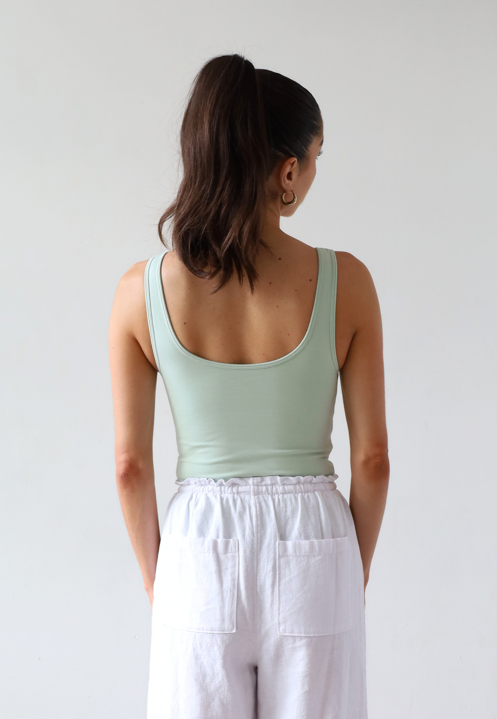 Organic cotton high neck tank top, light green, back