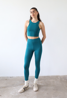 Organic Cotton teal leggings, front 