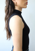Organic cotton sleeveless turtleneck top, black, side 