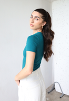 Organic cotton teal crew neck t-shirt, back