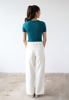 Organic cotton teal crew neck t-shirt, back