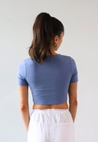 Organic cotton cropped crew neck t-shirt, light blue, back
