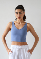 Organic Cotton V-neck Cropped tank top, Light Blue, Front 