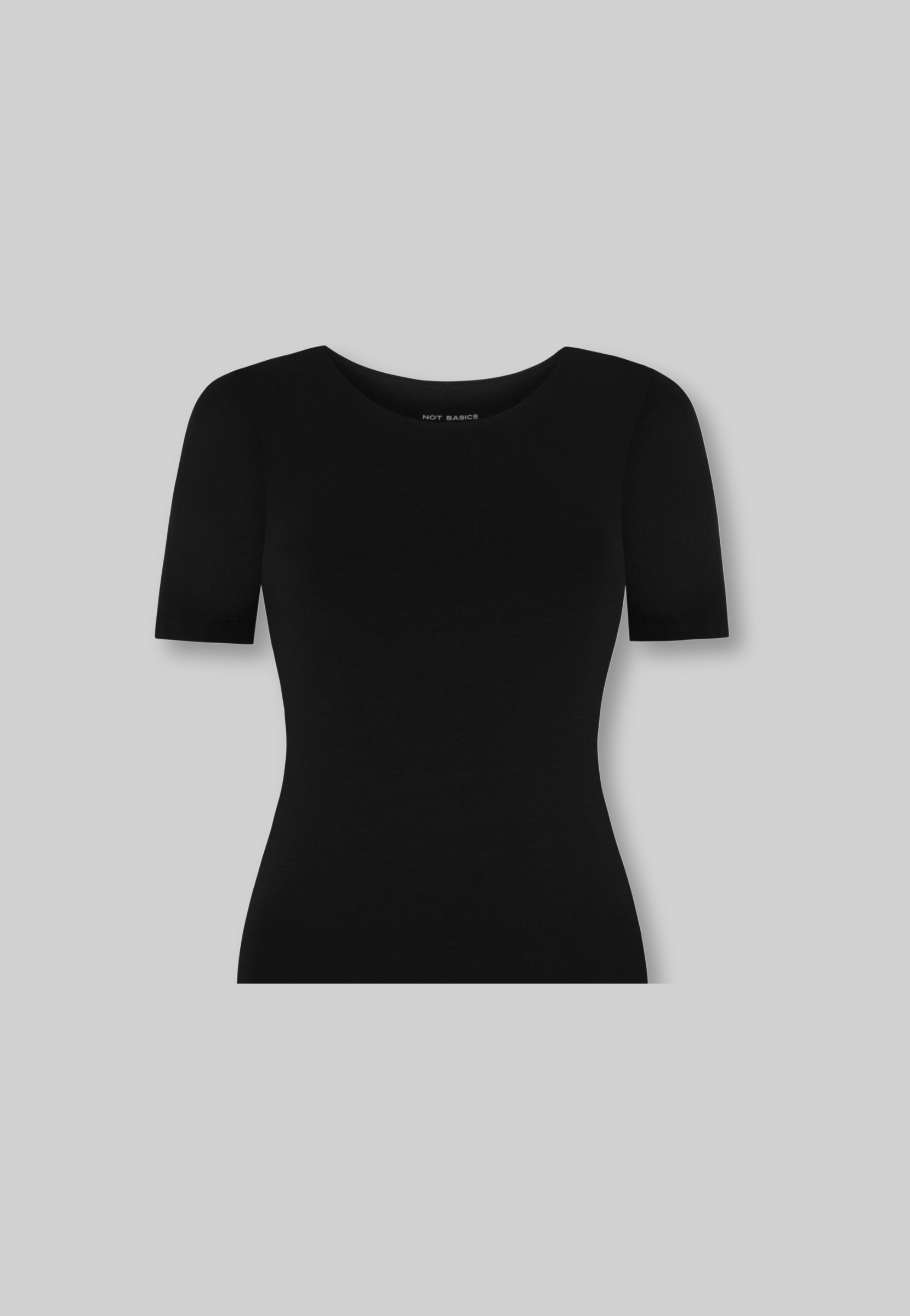 organic cotton crew neck black t-shirt, cut out 