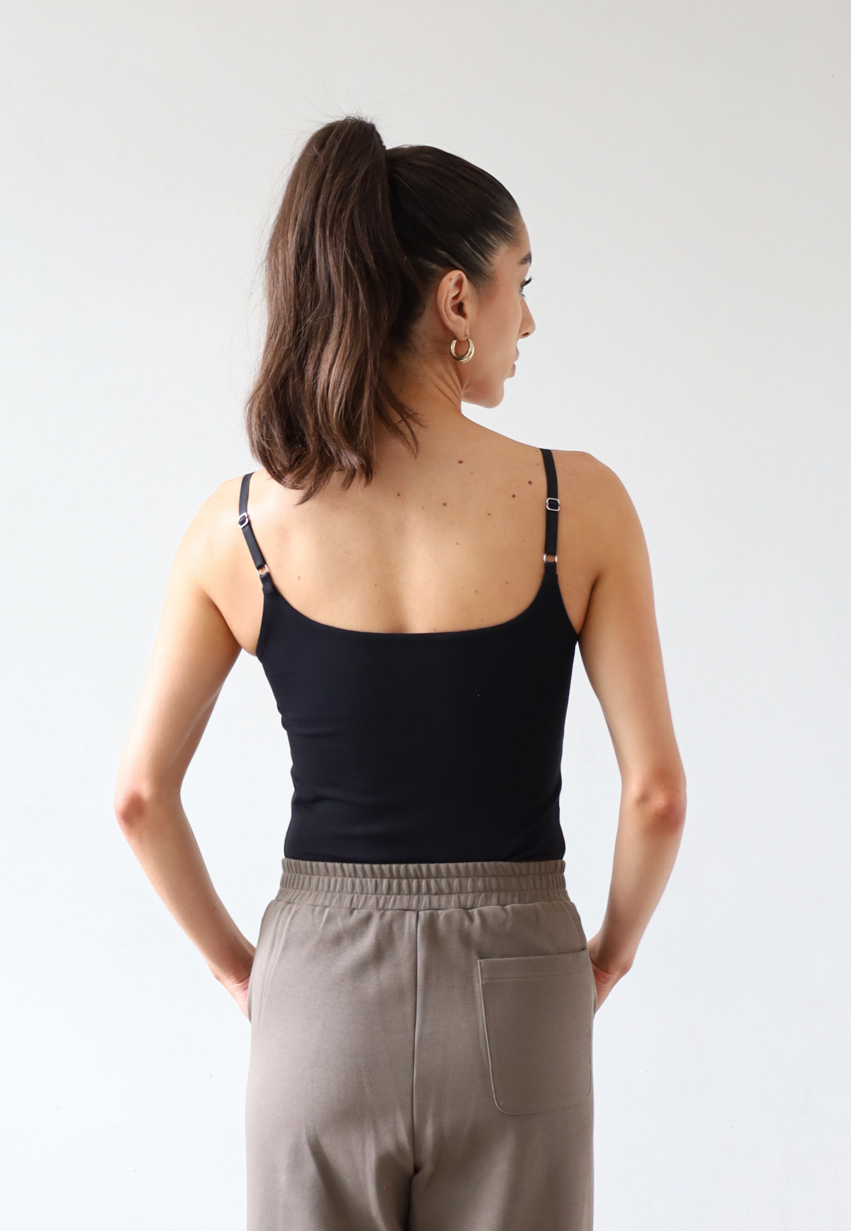 Organic Cotton Cami Top, Black, back