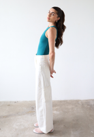 Organic cotton teal sleeveless bodysuit, side
