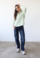 Organic cotton quarter-zip sweatshirt, light green, front 