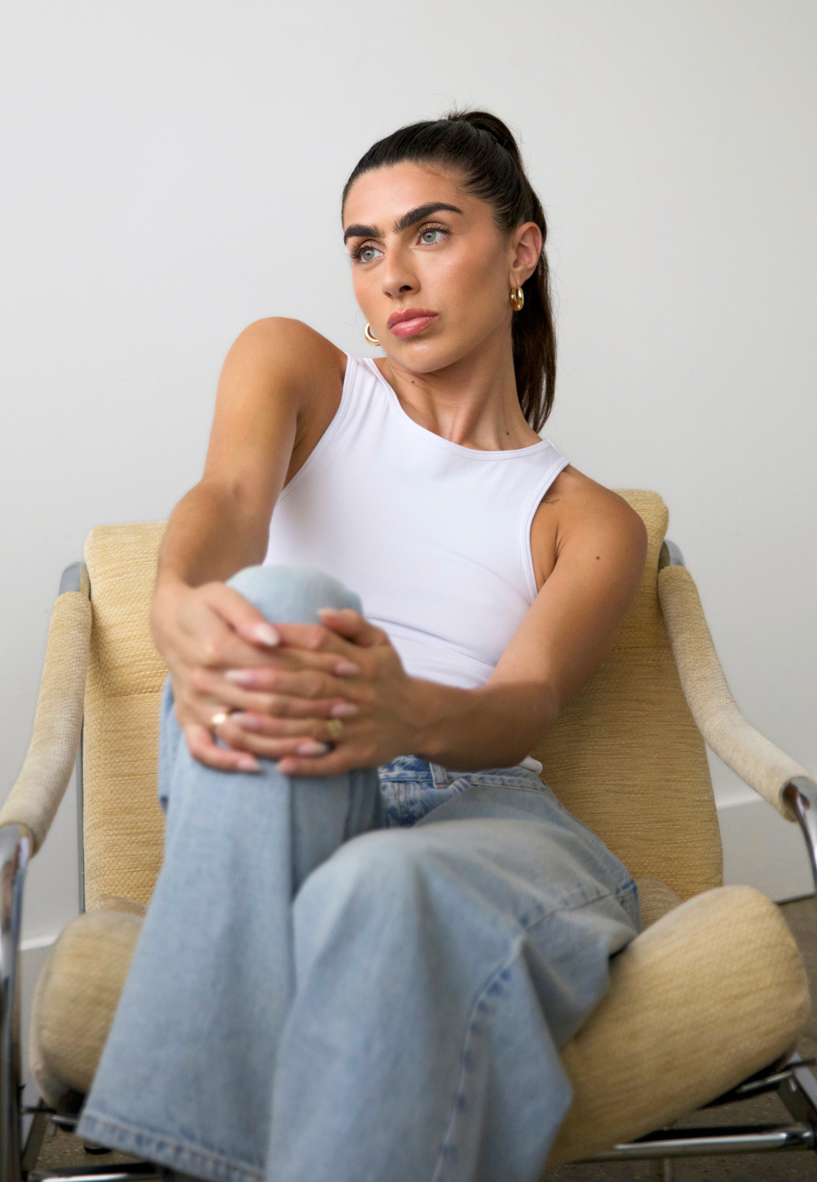 organic cotton full length high neck tank, White, front 