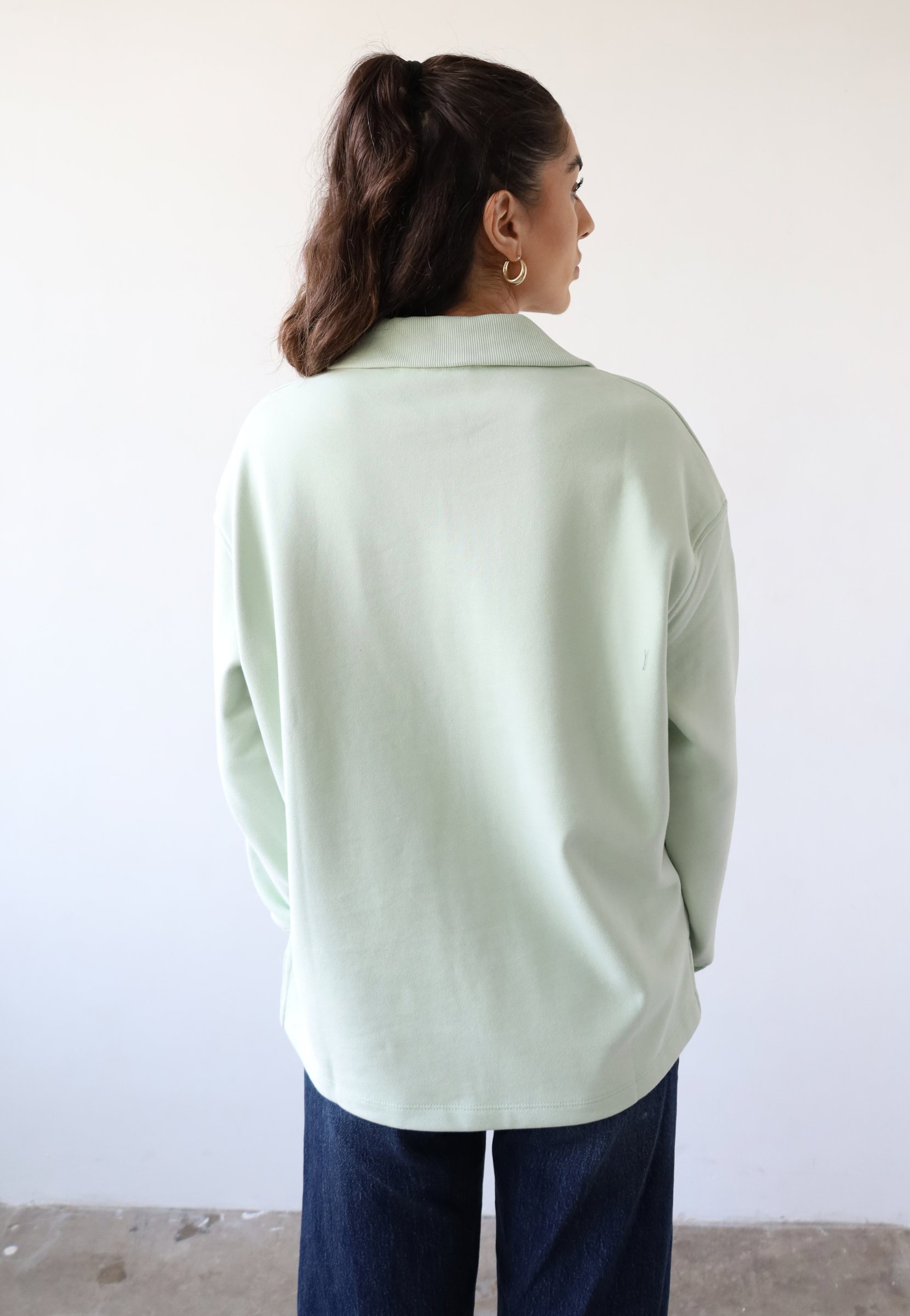 Organic cotton quarter-zip sweatshirt, light green, back 