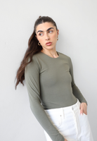 organic cotton long sleeve crew neck t-shirt, olive green, front