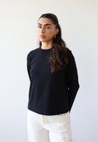 organic cotton long sleeve relaxed fit crew neck t-shirt, black, front