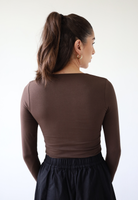 organic cotton long sleeve crew neck t-shirt, dark brown, back