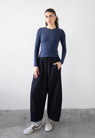 organic cotton long sleeve crew neck t-shirt, navy blue, front
