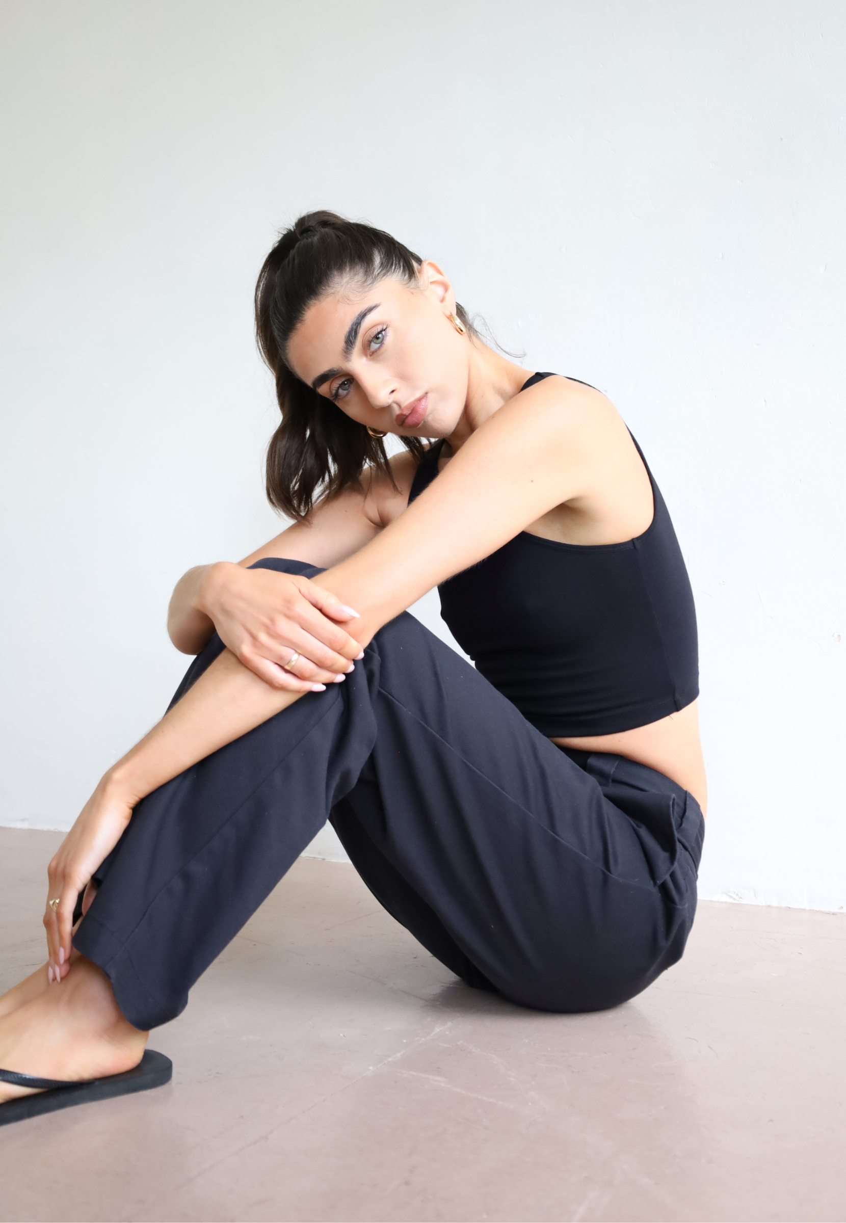 Womens organic cotton high neck cropped tank top, Black, Side