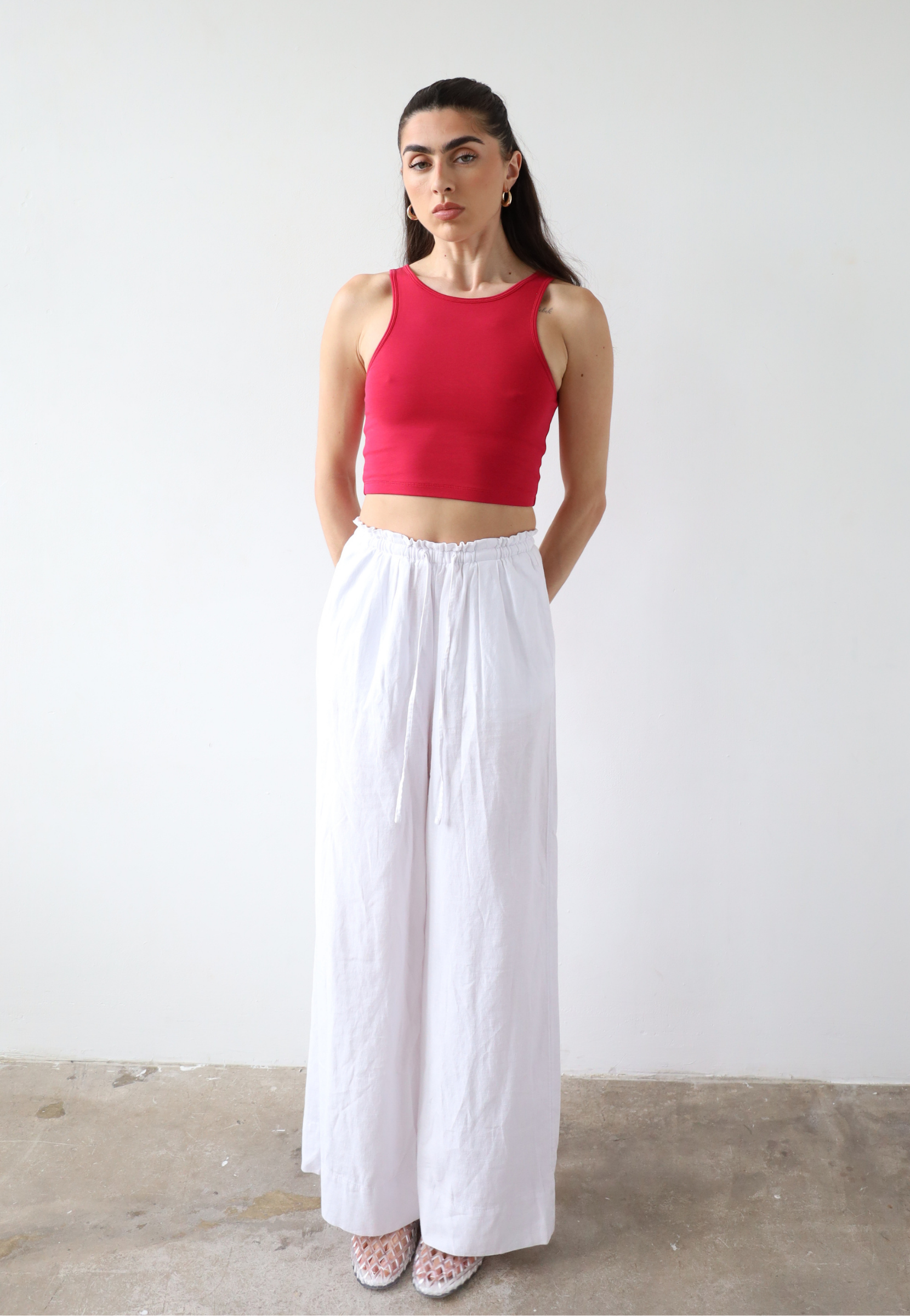Organic Cotton High-Neck Cropped Tank, Fuchsia Pink, front