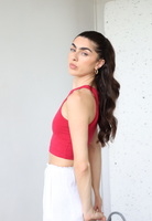 Organic Cotton High-Neck Cropped Tank, Fuchsia Pink, side